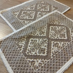 1+1 Set Covoare tesute din bumbac, dimensiunea 40x60cm, crem si alb, cod HCD06 - imagine 2