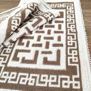 1+1 Set Covoare tesute din bumbac, dimensiunea 40x60cm, maro si alb, cod HCD03