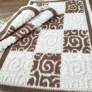 1+1 Set Covoare tesute din bumbac, dimensiunea 40x60cm, maro si alb, cod HCD04