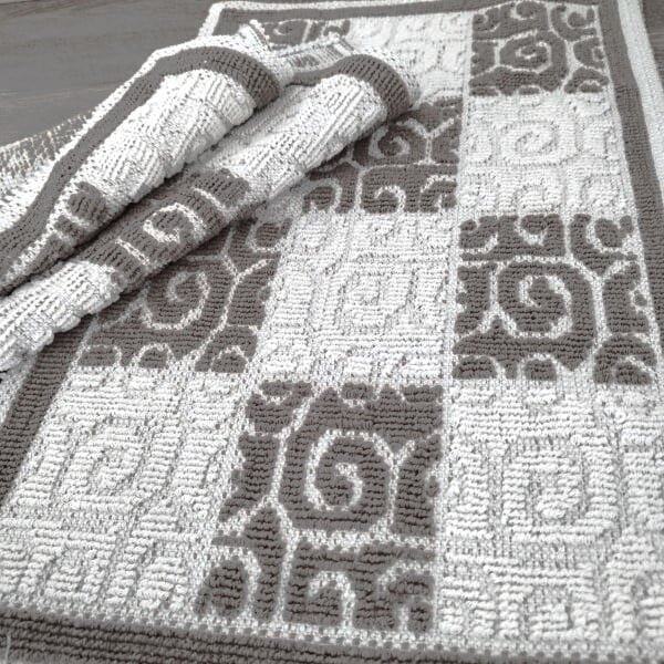 1+1 Set Covoare tesute din bumbac, dimensiunea 40x60cm, gri si alb, cod HCD10
