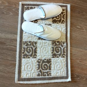 Covor tesut din bumbac, dimensiunea 40x60cm, crem si alb, cod HCD04 - imagine 2