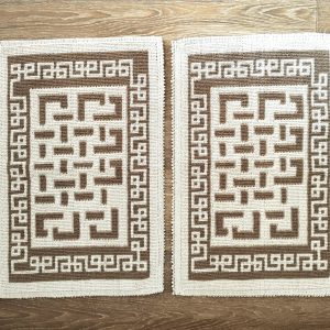 1+1 Set Covoare tesute din bumbac, dimensiunea 40x60cm, maro si alb, cod HCD03 - imagine 5