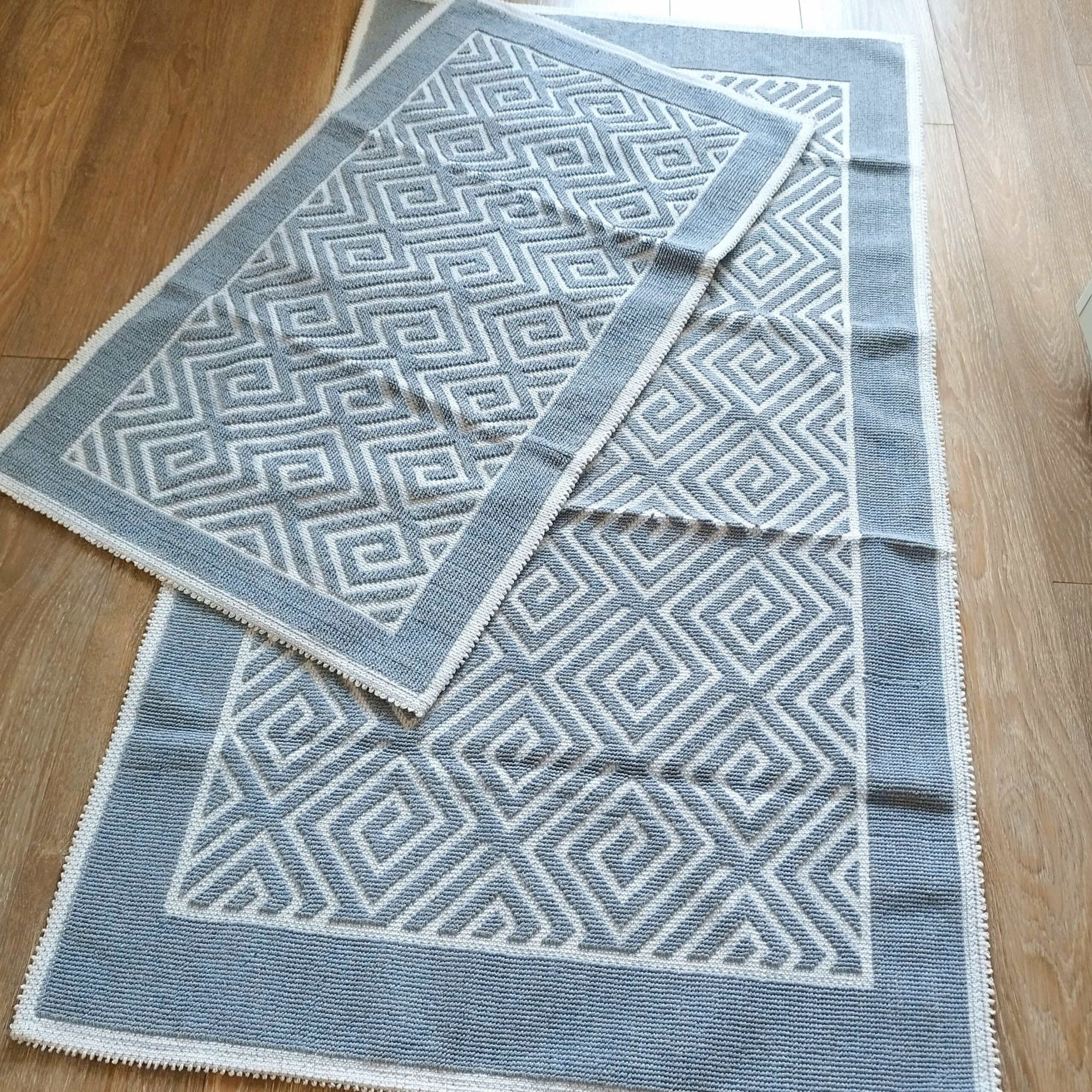 1+1 Set Covoare tesute din bumbac, dimensiunea 40x60 cm, gri si alb, cod HCD08 - imagine 2