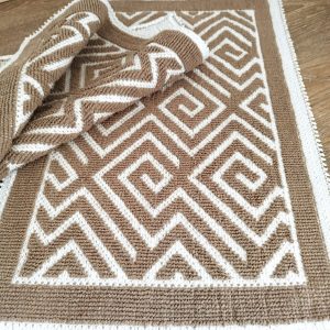 1+1 Set Covoare tesute din bumbac, dimensiunea 40x60cm, maro si alb, cod HCD02 - imagine 2
