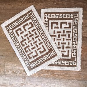 1+1 Set Covoare tesute din bumbac, dimensiunea 40x60cm, maro si alb, cod HCD03 - imagine 2