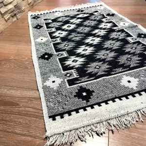 Covor traditional, dimensiunea 80x125cm, negru si gri, model RUSTIC - imagine 4