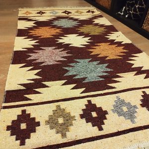 Covor traditional, tesut, cu doua fete, dimensiunea 80x150cm maro si crem, model RUSTIC 3 - imagine 3