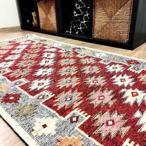 Covor traditional, dimensiunea 80x300cm Rosu si crem, model Rustic 2 - imagine 2