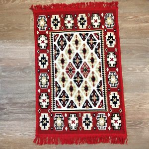 Covor traditional, cu doua fete, dimensiunea 60x120cm, Rosu si Crem HCA07 - imagine 2