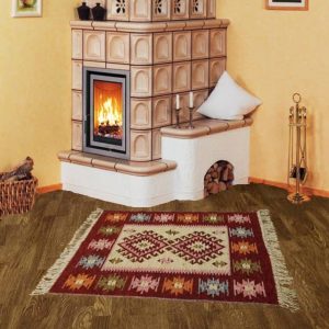 Covor traditional, tesut, cu doua fete, dimensiunea 80x200cm rosu si crem, model ROMB - imagine 2
