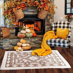 Covor tesut bumbac, dimensiunea 60x100cm maro si alb, cod HCD01