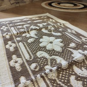 1+1 Set Covoare tesute bumbac, dimensiunea 60x100cm maro si alb, cod HCD01 - imagine 3