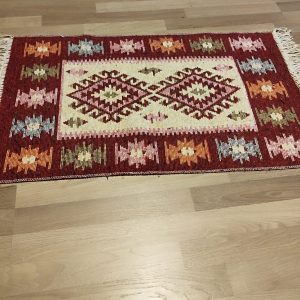 1+2 Covoare traditionale, dimensiunea 1 buc 80x300cm+ 2 buc 60X90cm, rosu si crem, model ROMB - imagine 3