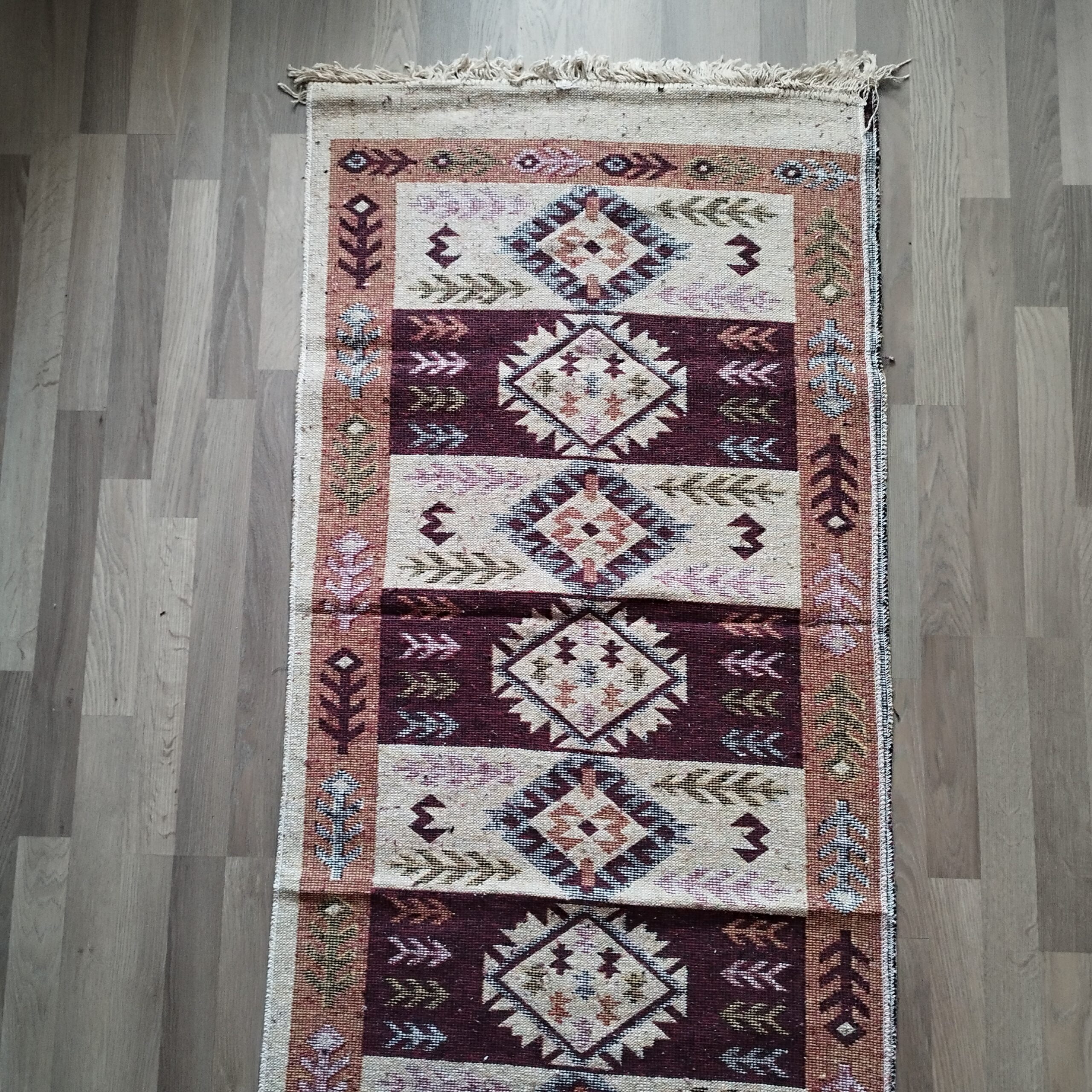 Covor traditional, dimensiunea 80x300cm maro si crem, model SPIC DE GRAU - imagine 4