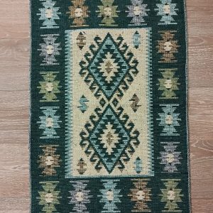 Covor traditional, dimensiunea 60x90cm, verde si crem, model ROMB - imagine 3