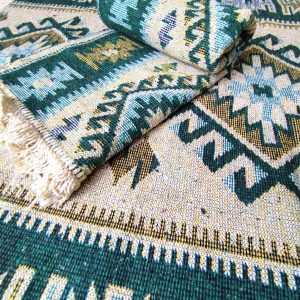 Covor traditional, dimensiunea 80x250cm verde si crem, model ROMB - imagine 3