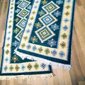 Covor traditional tesut, cu doua fete, dimensiunea 180x280cm, Verde si crem, model romb ROMB - imagine 3