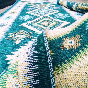 Covor traditional, dimensiunea 60x300cm Verde si crem, model ROMB - imagine 3