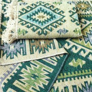 1+1 Covoare traditionale tesute,cu doua fete, dimensiunea 60x150cm+80x150cm, verde si crem, model ROMB - imagine 4