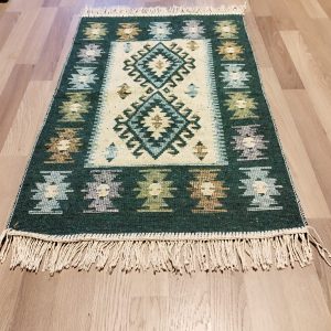 Covor traditional, dimensiunea 200x300cm, VERDE si crem, model ROMB - imagine 3