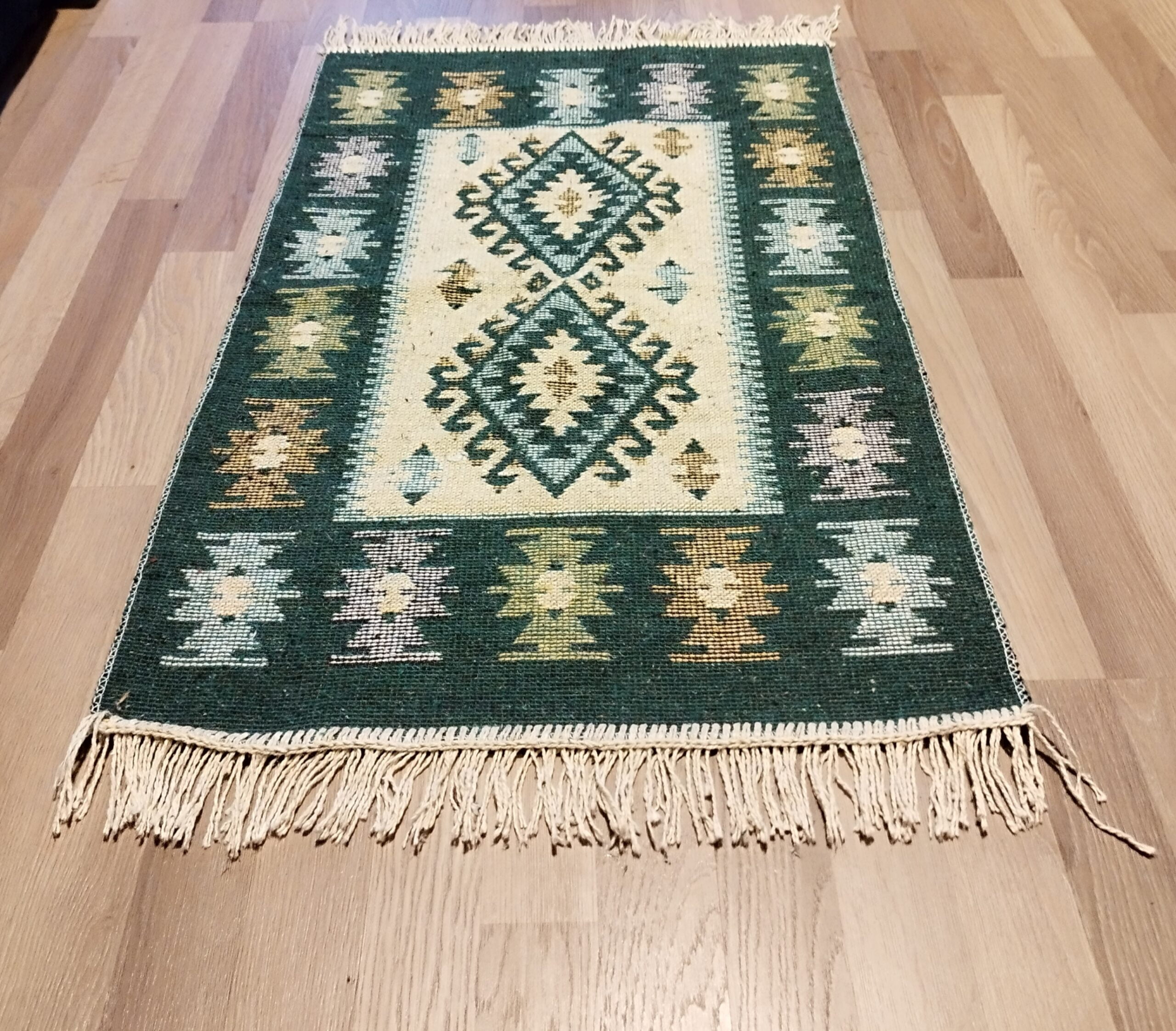 Covor traditional, dimensiunea 200x300cm, VERDE si crem, model ROMB - imagine 3