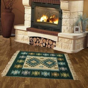 Covor traditional, tesut, cu doua fete, dimensiunea 100x200cm verde si crem, model ROMB - imagine 2