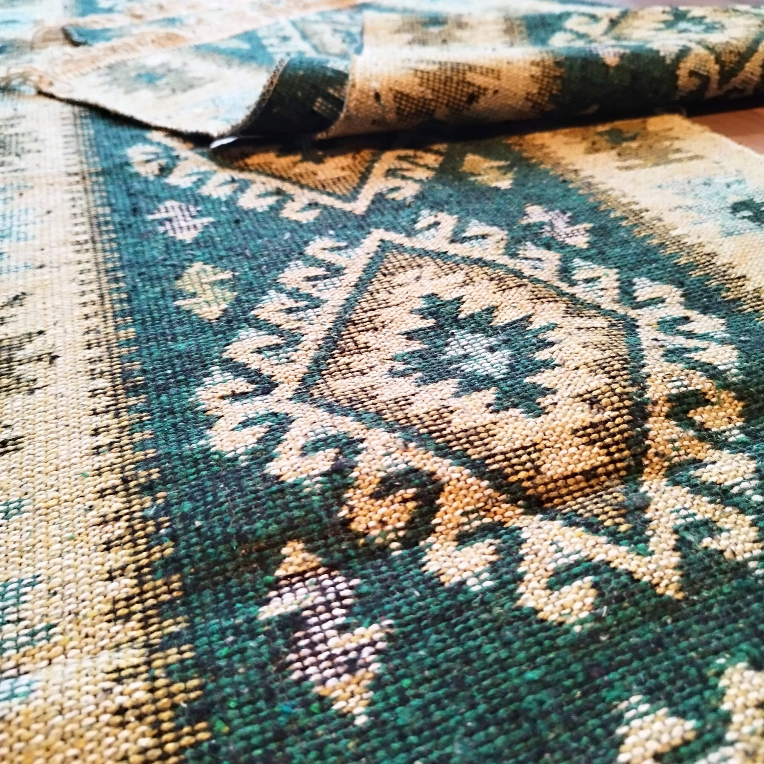 Covor traditional, dimensiunea 200x300cm, VERDE si crem, model ROMB - imagine 2