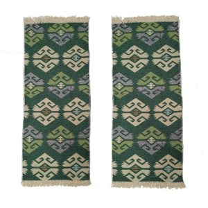 1+1 Set Covoare traditionale, dimensiunea 120x180cm verde si crem, model RUSTIC