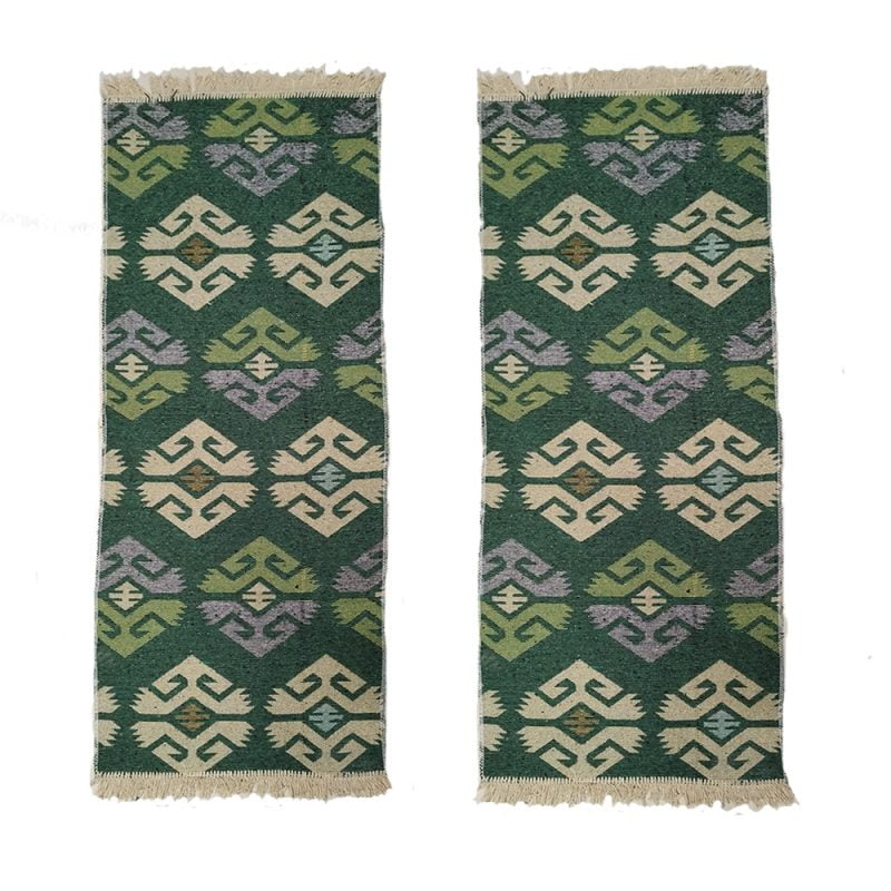 1+1 Set Covoare traditionale, dimensiunea 120x180cm verde si crem, model RUSTIC