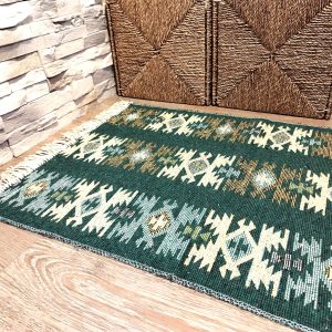 Covor traditional, dimensiunea 60x300cm Verde si crem, model RUSTIC - imagine 2