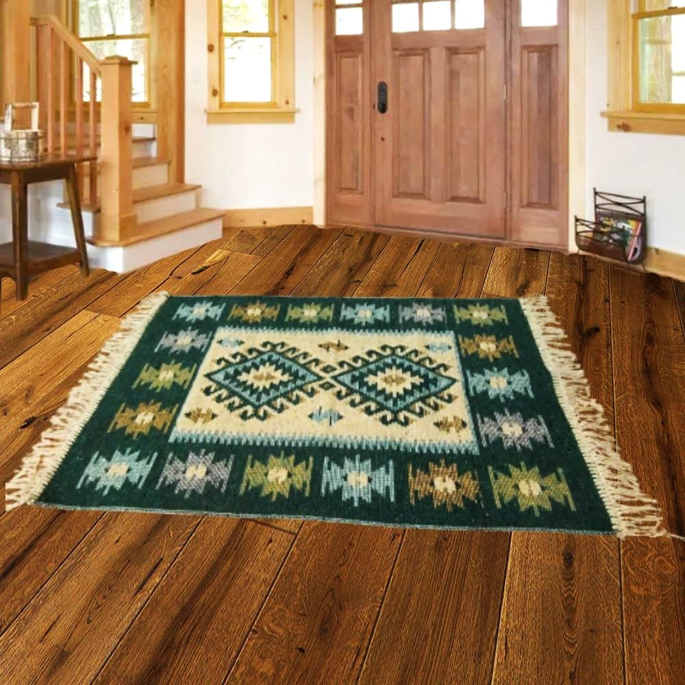 Covor traditional, dimensiunea 200x300cm, VERDE si crem, model ROMB