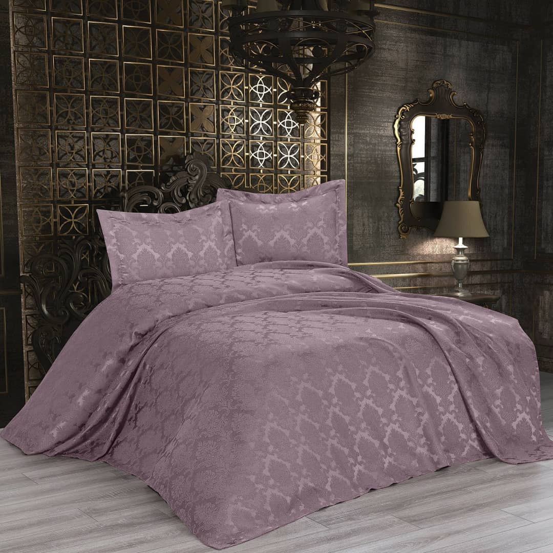 Set de pat 3 piese-Cuvertura jacquard 240x250cm +2 fete perna 50x70cm Lila