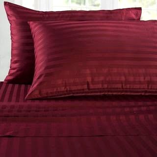 Lenjerie din Damasc bumbac 100%, dungi 1cm, pentru pat XXL -cearsaf pilota 200x230cm, cearsaf pat 240x260cm, 2 fete perna 50x70cm, cu rama decorativa Bordo - imagine 3