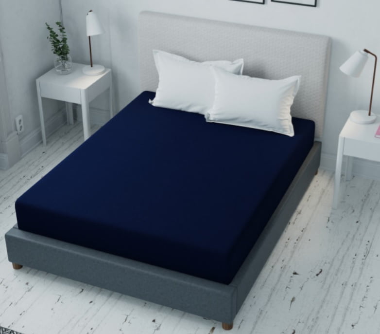 Husa pat cu elastic 160x200x25cm bumbac frotir Bleumarin