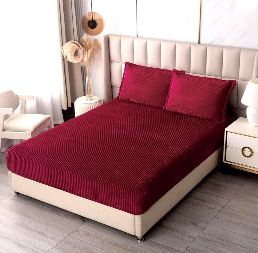 Husa pat cu elastic 180x200x20cm +doua fete de perna 50x70cm, cocolino Visiniu