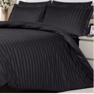 Lenjerie din Damasc bumbac 100%, dungi 1cm, pentru pat XXL -cearsaf pilota 200x230cm, cearsaf pat 240x260cm, 2 fete perna 50x70cm, cu rama decorativa Bleumarin - imagine 3