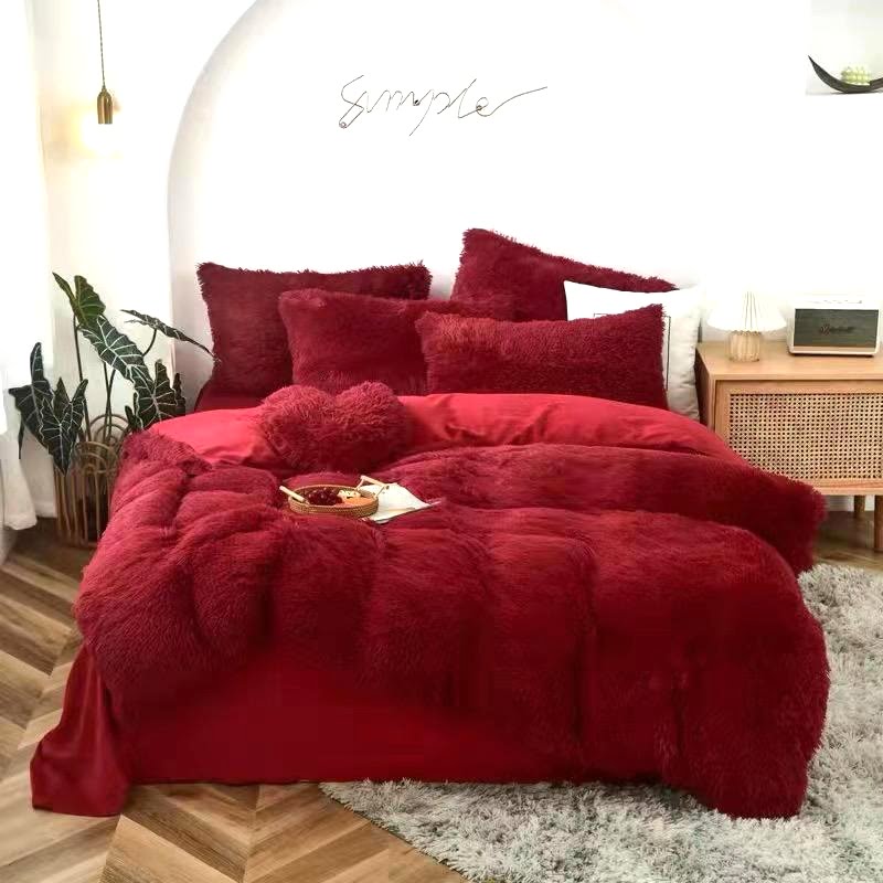 Lenjerie Cocolino Fluffy, pentru pat dublu- BORDO
