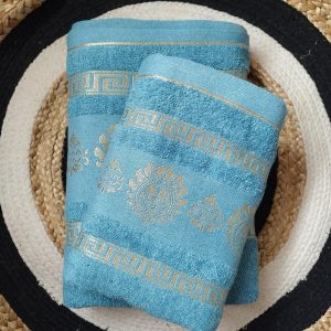 Set 2 prosoape baie, bumbac 100%, dimensiune 50x90cm+ 70x140cm Aquamarin Royal Collection - imagine 2