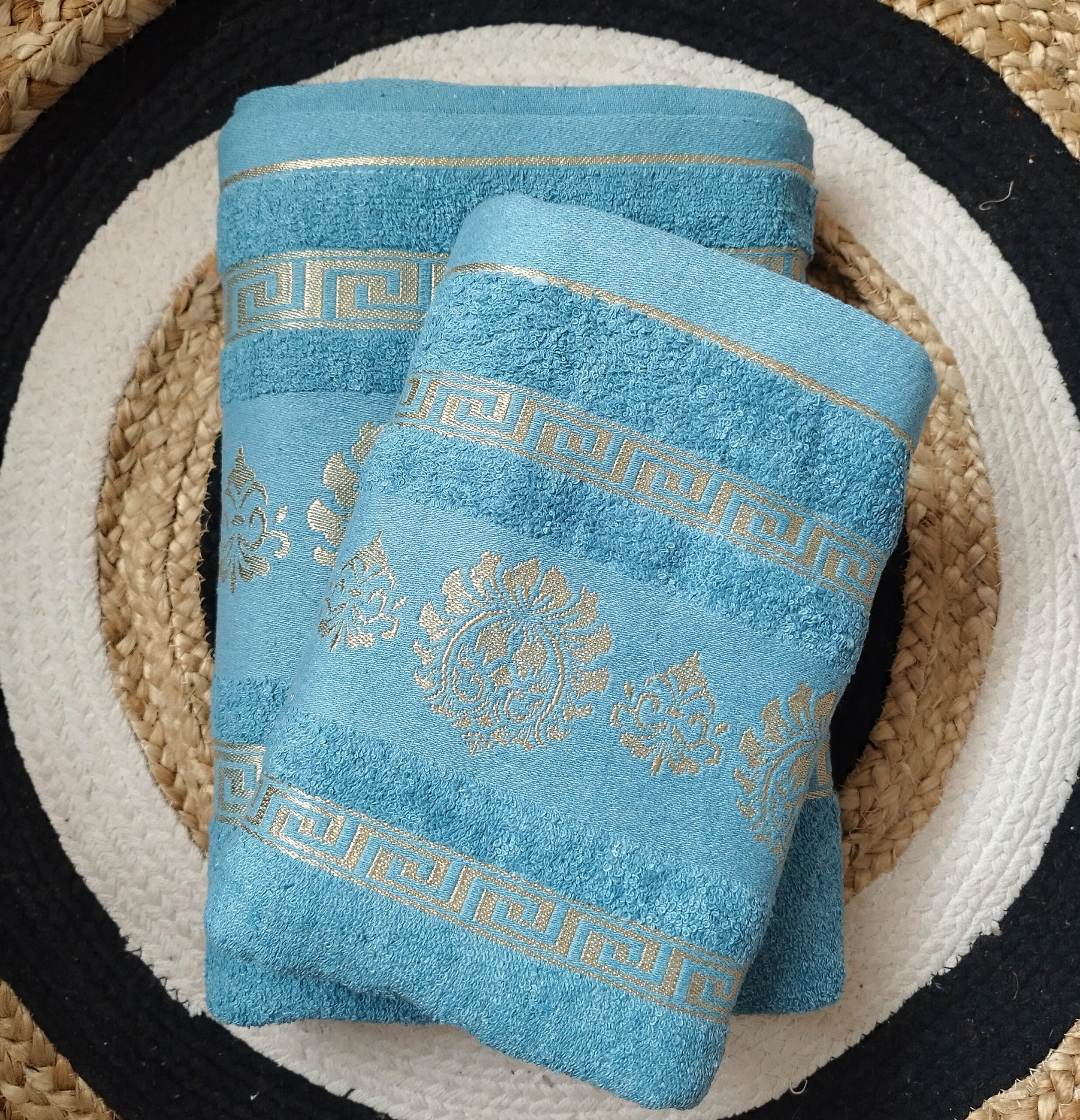 Set 2 prosoape baie, bumbac 100%, dimensiune 50x90cm+ 70x140cm Aquamarin Royal Collection - imagine 2