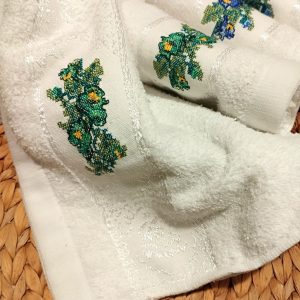 Set 4 prosoape pentru bucatarie, bumbac 100%, dimensiune 32x70cm cu model broderie Verde+Albastru - imagine 2