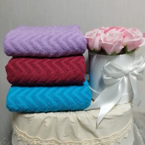 Set 3 prosoape baie , bumbac 100%, dimensiune 50x100cm Waves Bordo, Lila, Turquoise - imagine 3
