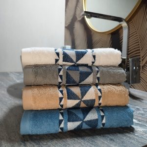 Set 4 prosoape baie , bumbac 100%, dimensiune 50x90cm jacquard Geometric