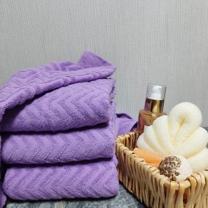 Set 4 prosoape baie , bumbac 100%, dimensiune 50x100cm Waves LILA - imagine 2