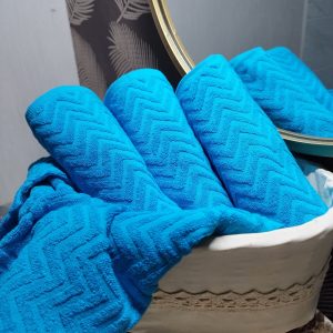 Set 4 prosoape baie , bumbac 100%, dimensiune 50x100cm Waves TURQUOISE - imagine 2
