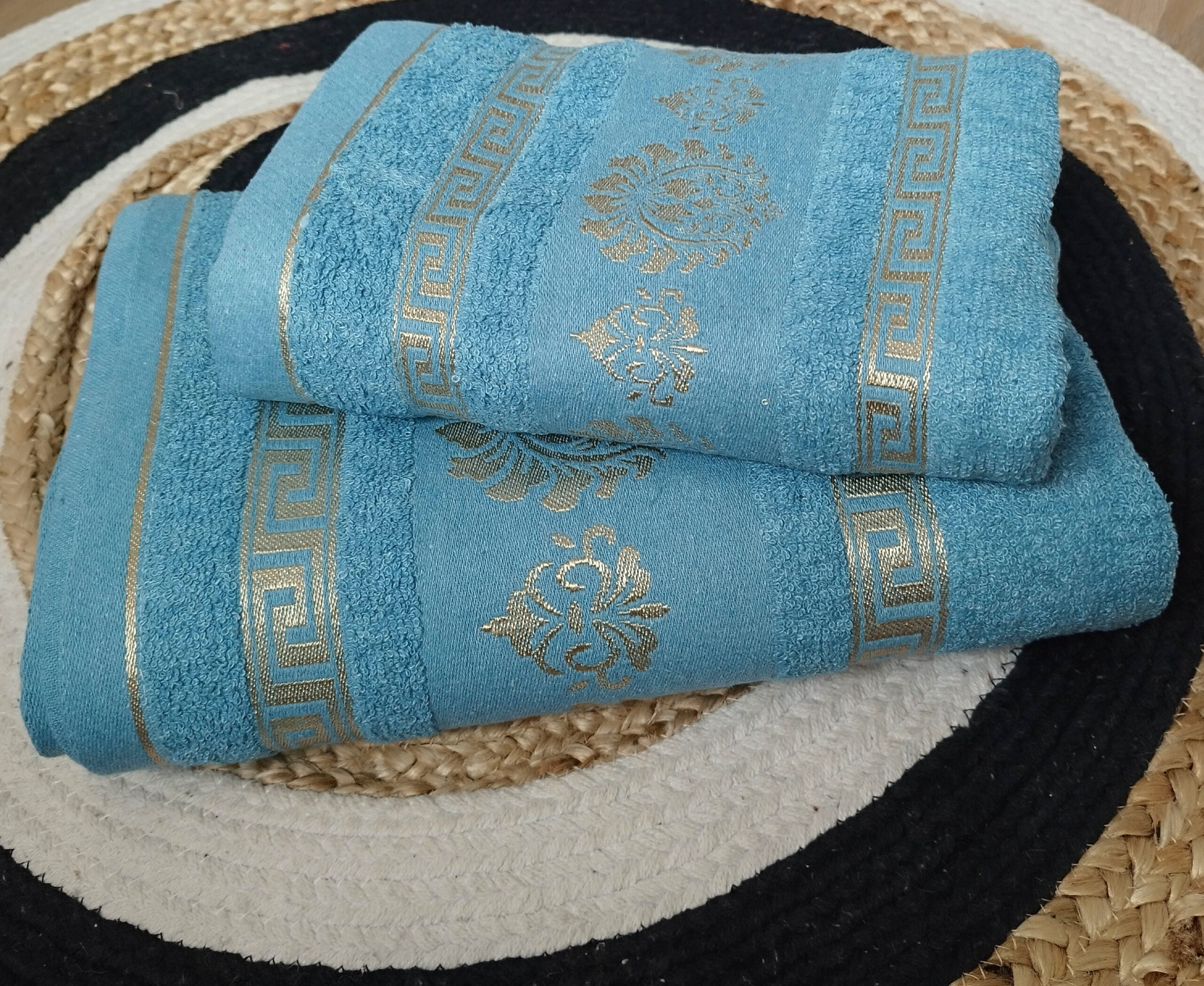 Set 2 prosoape baie, bumbac 100%, dimensiune 50x90cm+ 70x140cm Aquamarin Royal Collection - imagine 3