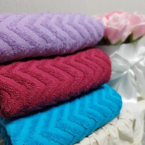 Set 3 prosoape baie , bumbac 100%, dimensiune 50x100cm Waves Bordo, Lila, Turquoise