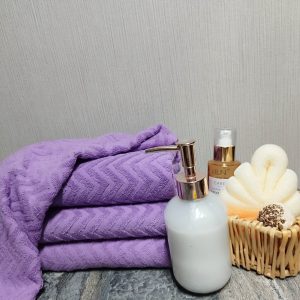 Set 4 prosoape baie , bumbac 100%, dimensiune 50x100cm Waves LILA - imagine 5