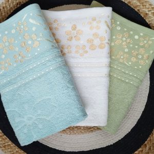Set 3 prosoape baie, bumbac 100%, dimensiune 70x140cm colorate Flower01 - imagine 4