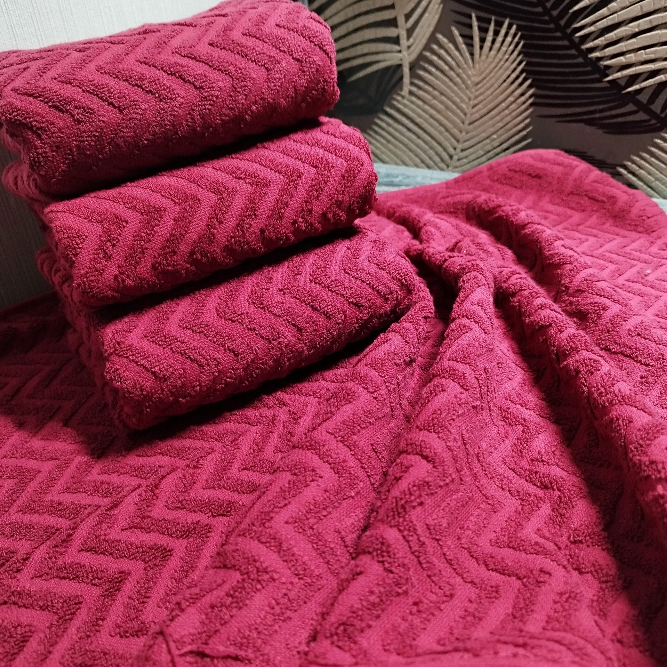 Set 4 prosoape baie , bumbac 100%, dimensiune 50x100cm Waves BORDO - imagine 3