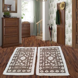 1+1 Set Covoare tesute din bumbac, dimensiunea 40x60cm, maro si alb, cod HCD01
